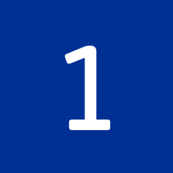 Weiße Zahl 1 auf blauem Hintergrund.