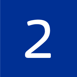 Weiße Zahl 2 auf blauem Hintergrund.