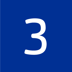 Weiße Zahl 3 auf blauem Hintergrund.